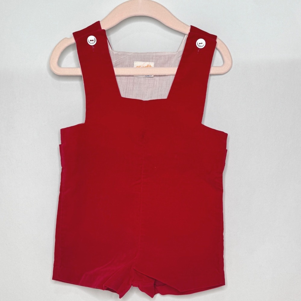 VINTAGE CHERUBS Boys Jumper Overalls Shortalls Red‎ Velvet Velveteen Size 2